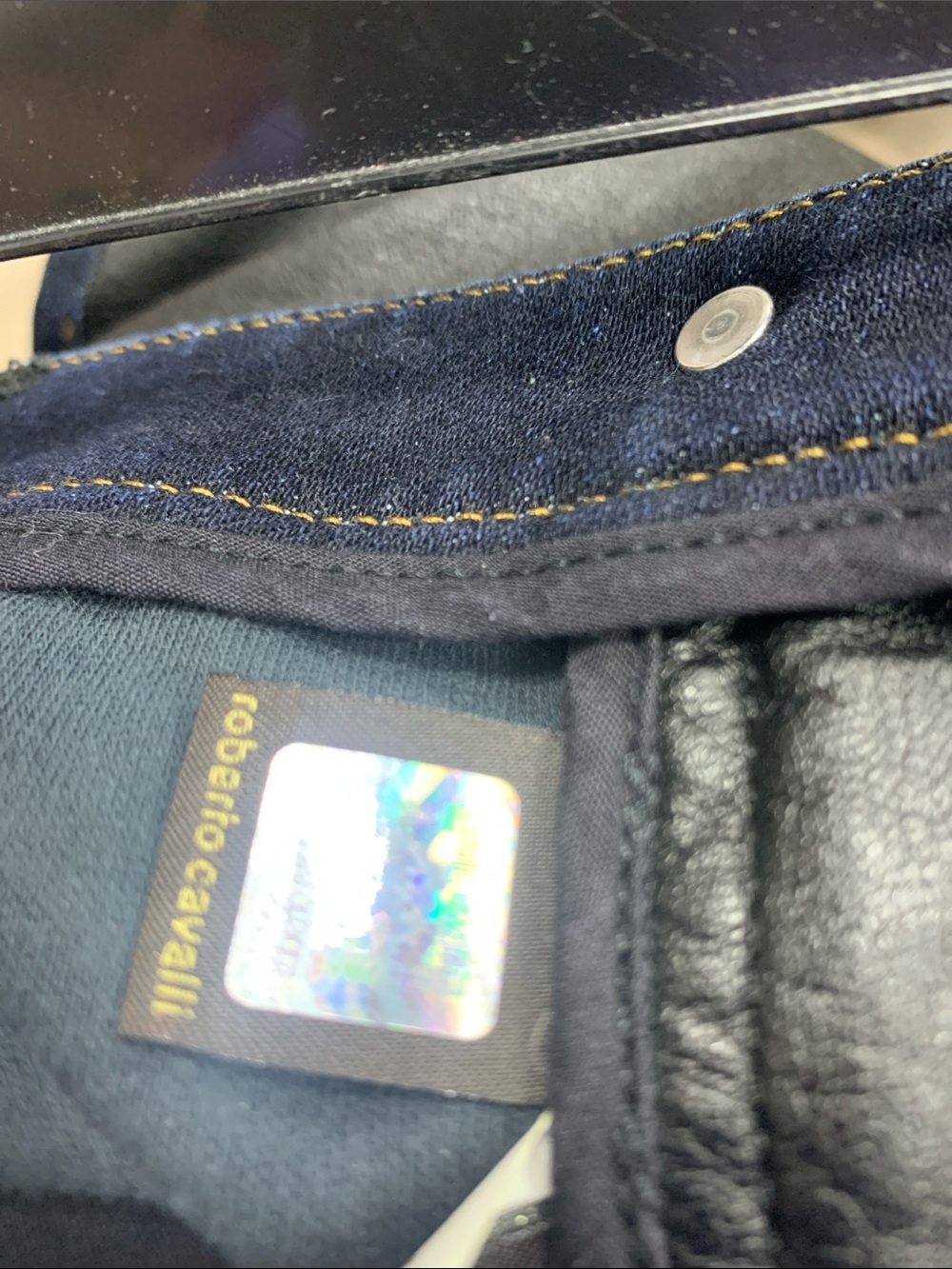 Roberto Cavalli Black Skinny Leather Jeans with denim Navy back Panel - Picture 8 of 8
